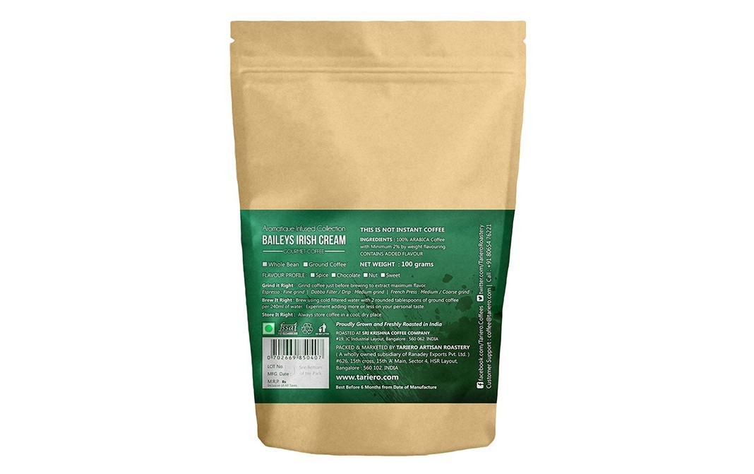 Tariero Artisan Roastery Baileys Irish Cream Gourmet Coffee   Pack  100 grams
